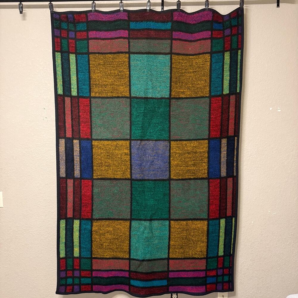 Vtg Biederlack stained glass window throw blanket - multicolored window pane